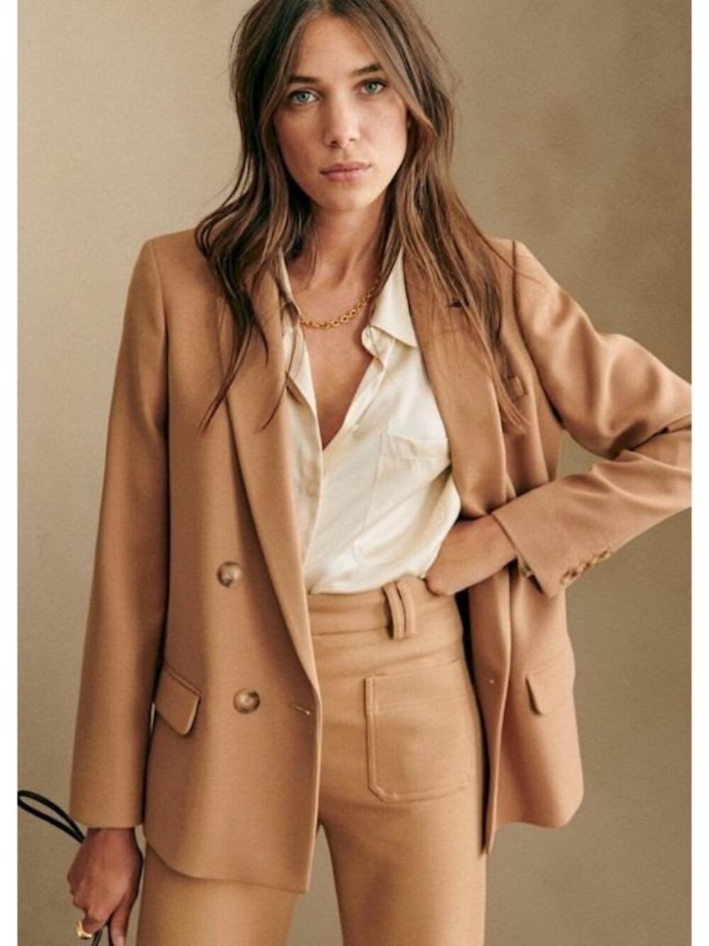 NWT Sezane Christine Jacket in Camel Oversized Double-Breasted Blazer 36 / 4